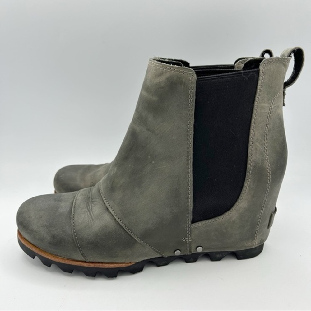 Sorel Women's Lea Wedge Chelsea Grey Leather Ankle Boots Booties Sz 8